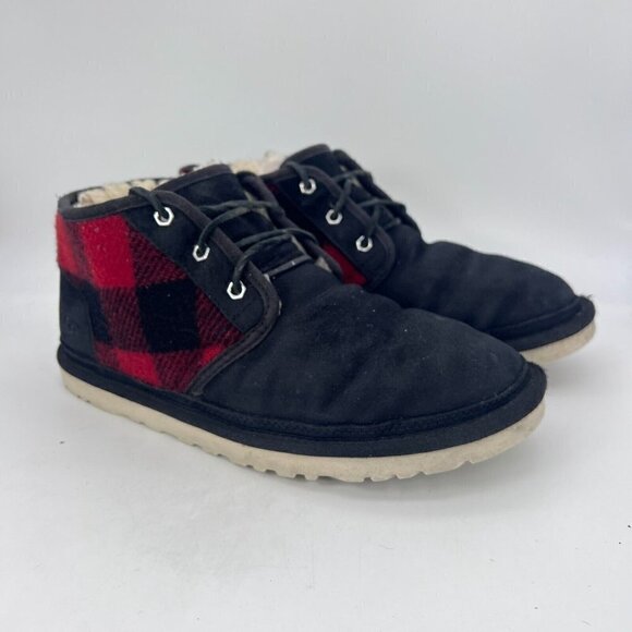 UGG Neumel Men Size 10 Wool Suede Classic Boot Plaid Tartan Red Black 1019683 - Picture 2 of 12